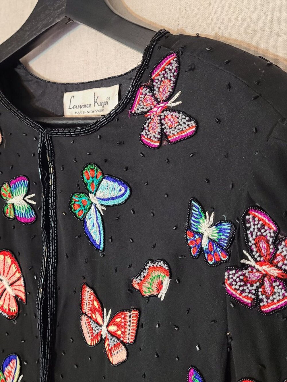Vintage Butterfly Embroidered Beaded Blazer Tag sz L Bust 35" Whimsigoth
